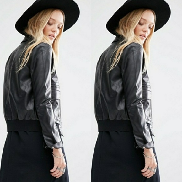 MNG  • By Mango Leather Bomber Jacket S/M - Picture 2 of 8